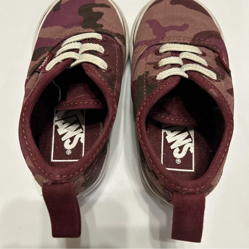Vans Kids Sneakers Burgundy Camouflage Slip On Shoes 5.5 Toddler Stretchy Laces - Picture 6 of 8